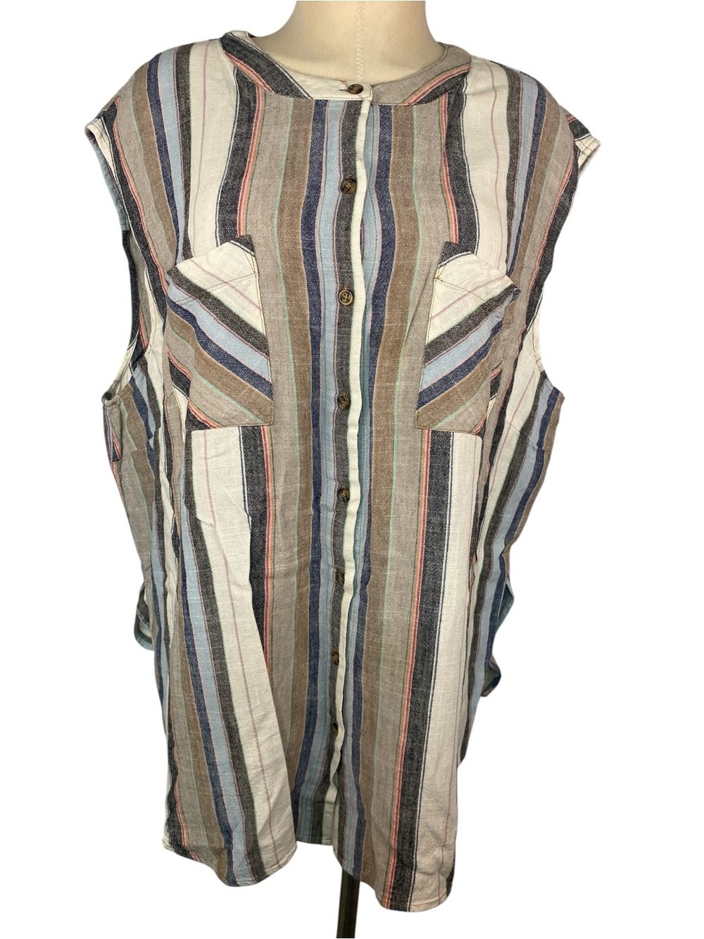 Republic Linen Blend Sleeveless Striped Button-Front Shirt - Multi-Color Women’s